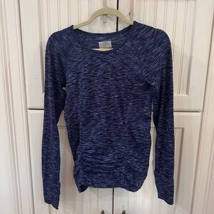 Athleta Fast Track Ruched Workout Long-Sleeve in Blue Space Dye Size Medium